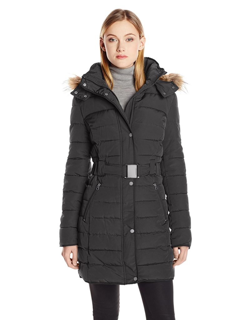 Tommy Hilfiger Women’s Long Belted Down Coat with Faux-Fur Trim Hood ...