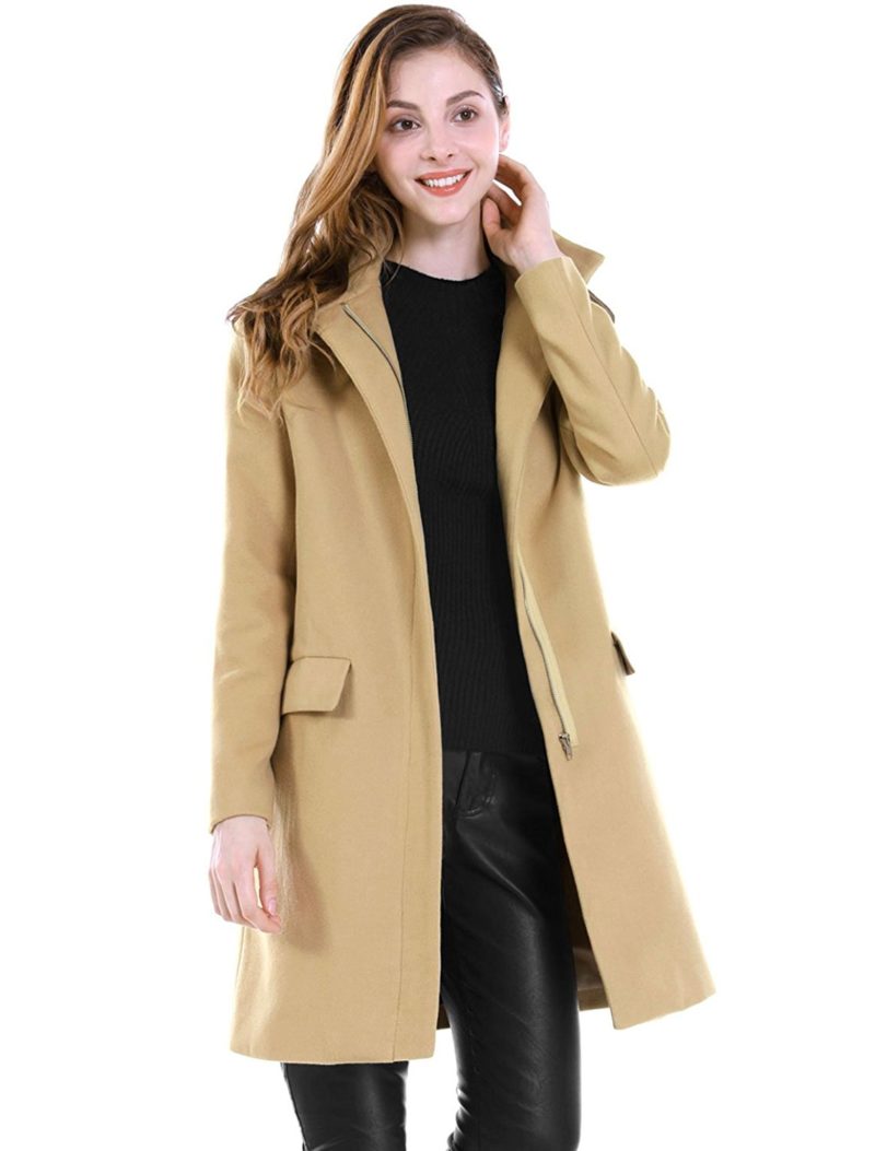 Allegra K Women’s Zipper Flap Pockets Stand Collar Coat – Shop2online ...