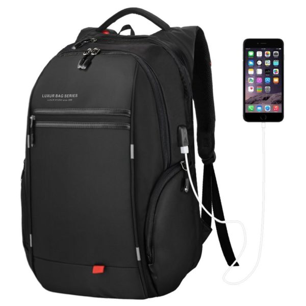 LUXUR 37L Laptop Backpack USB Charging Port Nylon Casual School ...