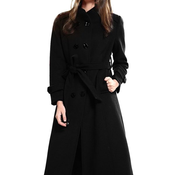 Escalier Women's Wool Trench Coat Winter Double-Breasted Jacket With ...