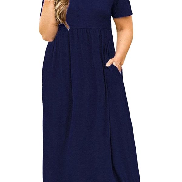 Nemidor Women Short Sleeve Loose Plain Casual Plus Size Long Maxi Dress ...
