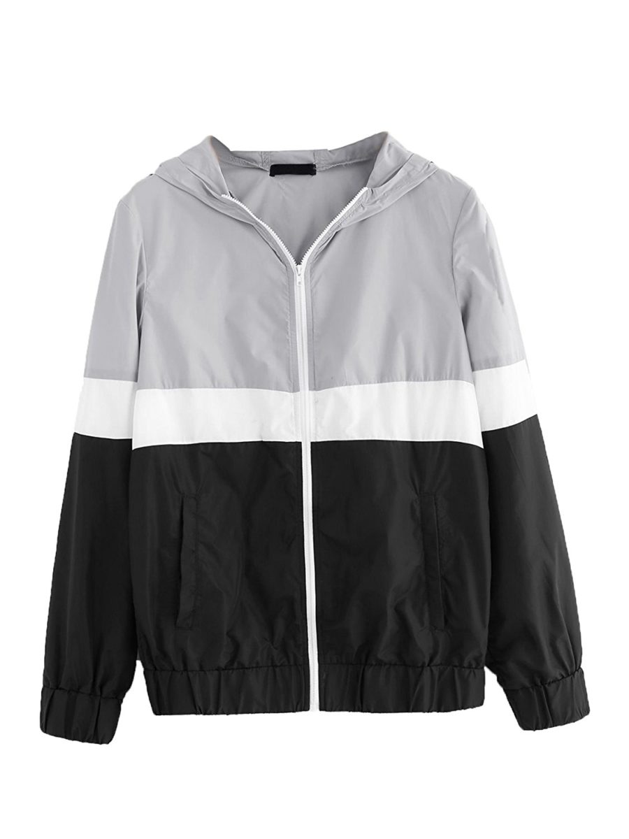 Floerns Women’s Color Block Hooded Casual Thin Windbreaker Jacket ...