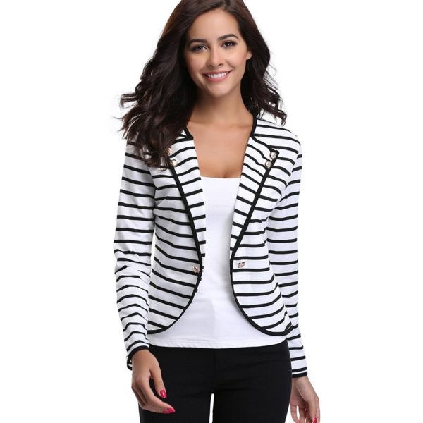 MISS MOLY Women’s Notched Lapel Casual Striped Cardigan Jacket Long ...