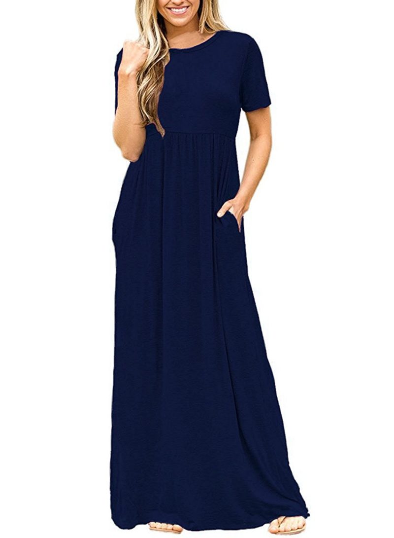 AUSELILY Women Long Sleeve Loose Plain Long Maxi Casual Dress With ...