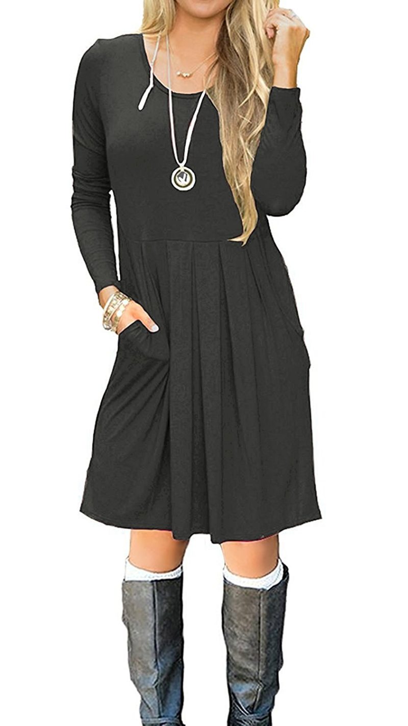 I2crazy Women’s Casual Pleated Loose Swing T-Shirt Dress With Pockets ...