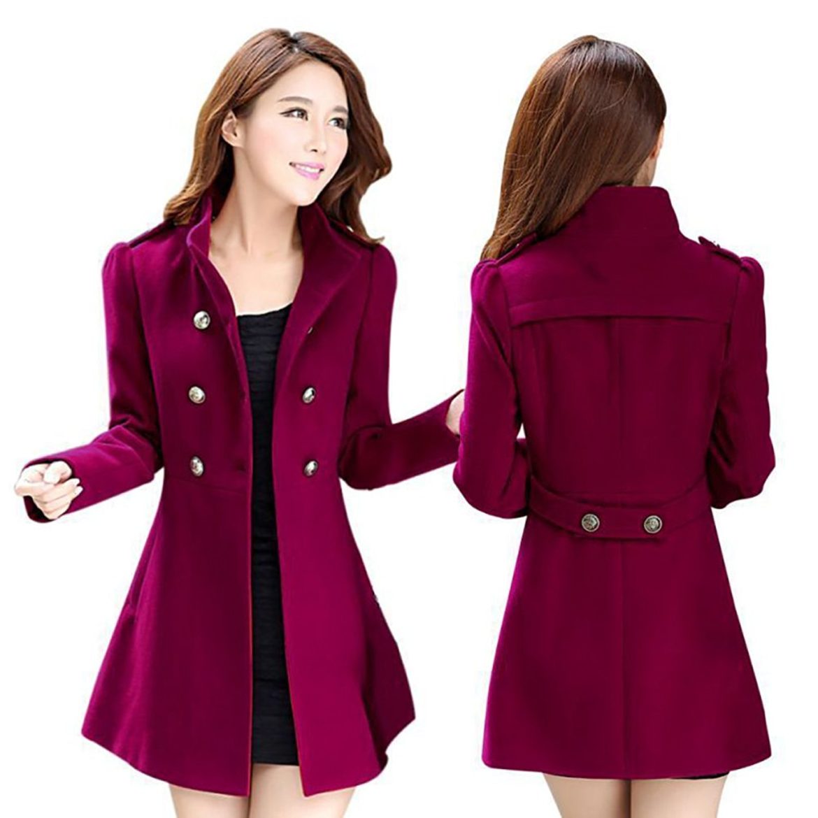 MUYAOO Women Korean Long Coat Jacket Windbreaker Winter Slim Outwear ...