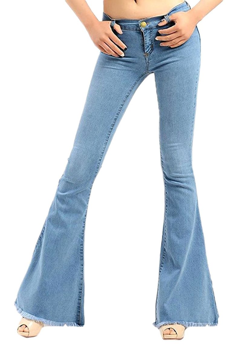 Chartou Women’s Asymmetric Tassel Flared Slit Ripped Jeans Denim Pants ...
