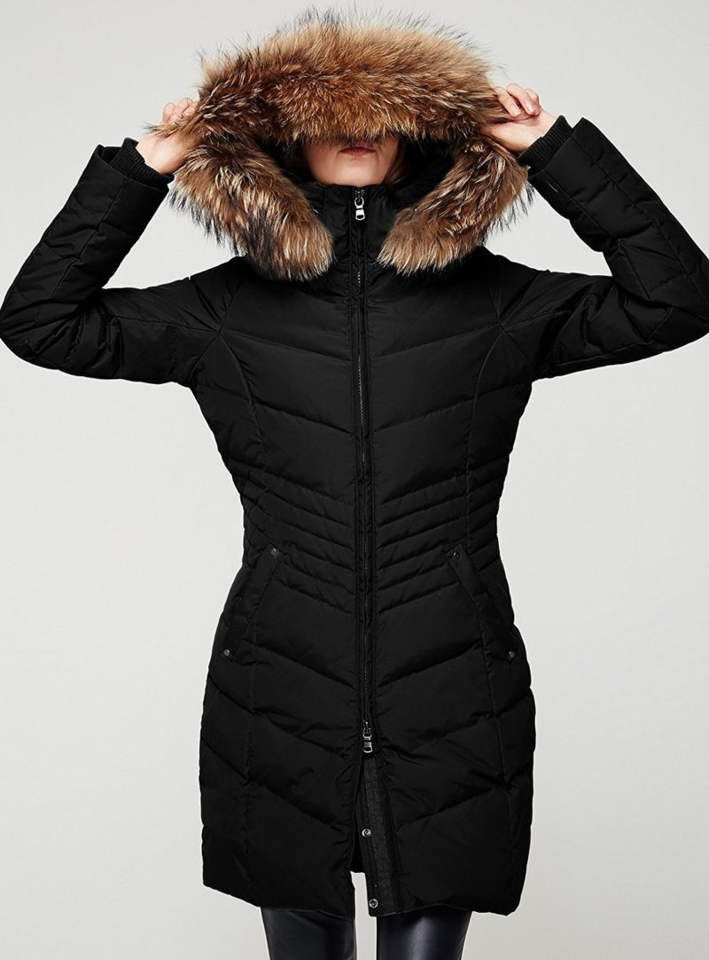 Escalier Women`s Down Jacket Winter Long Parka Coat With Raccoon Fur