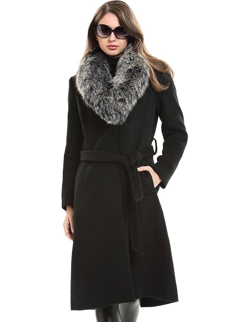Escalier Women’s Trench Long Wool Coat with Fox Fur Collar ...