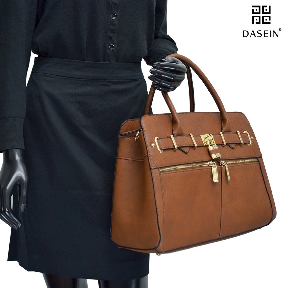 Women Padlock Briefcase Vegan Leather Satchel Handbags Shoulder Bag