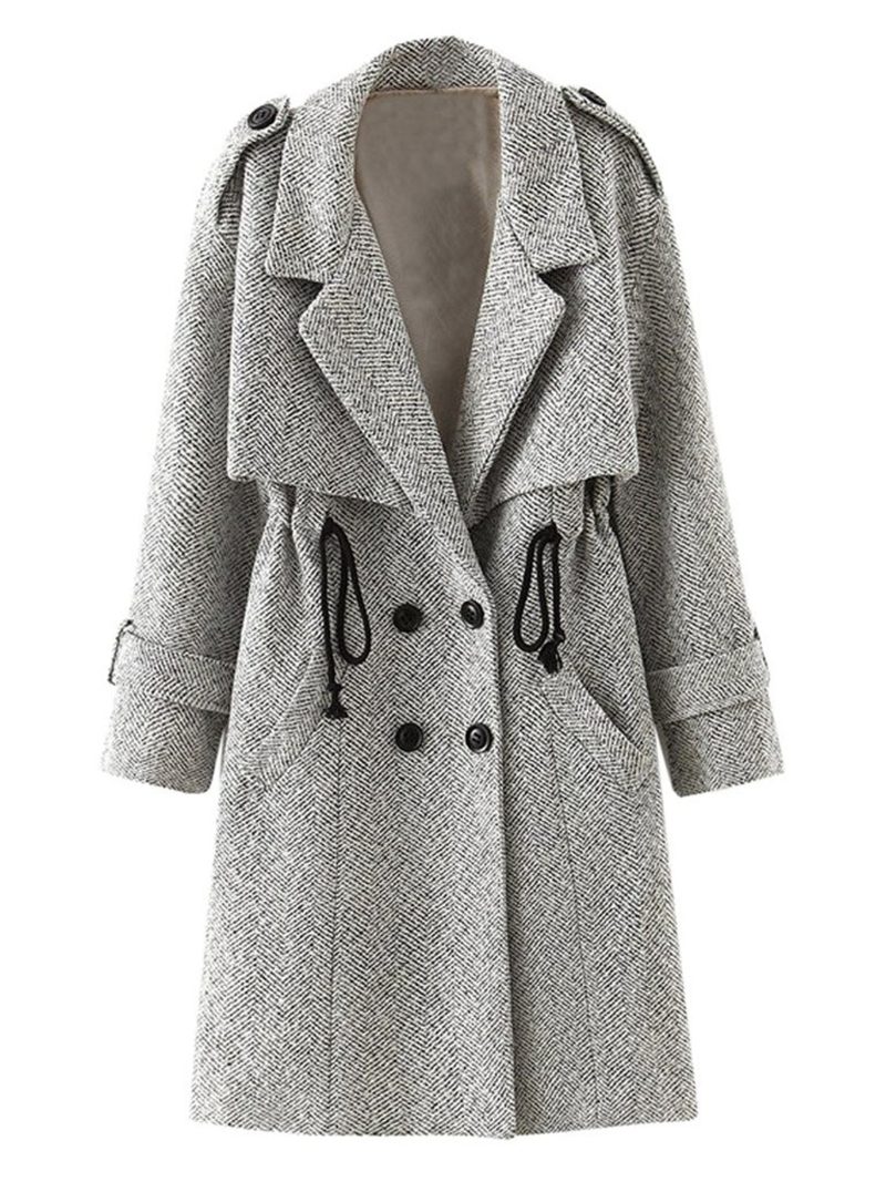 Persun Women Gray Lapel Drawstring Woolen Trench Coat – Shop2online ...