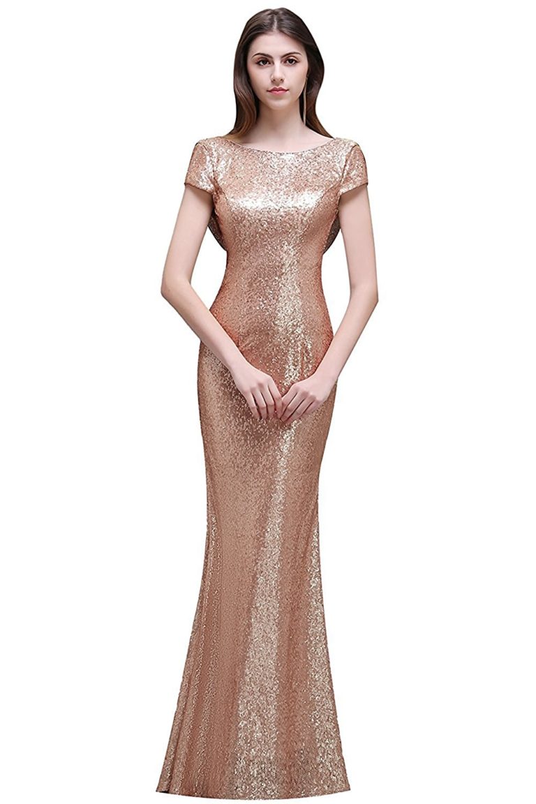 MisShow Women Sparkly Rose Gold Long Sequins Bridesmaid
