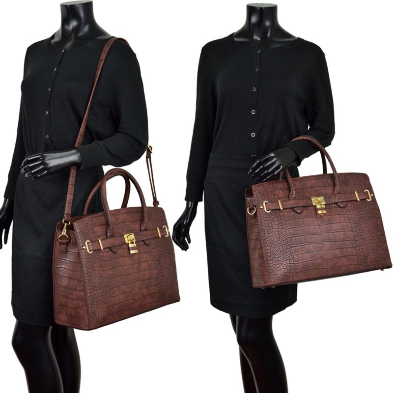 Dasein Womens Top Handle Satchel Handbags Designer Tote Purse Shoulder Bag Faux Leather Padlock ...