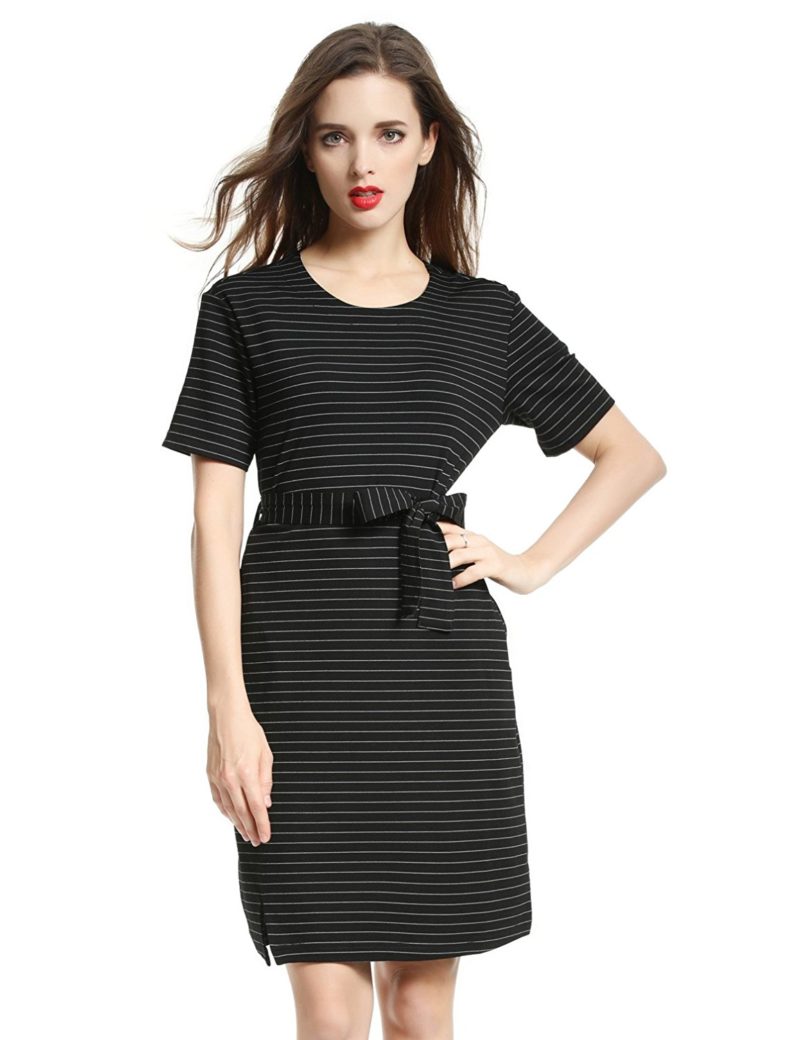 DanMunier Women’s Placed Stripe Short Sleeve Round Collar Dress ...