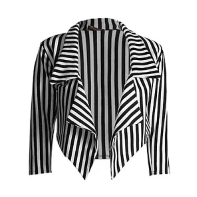 Janisramone New Womens Black White Stripe Print Open Front Waterfall ...