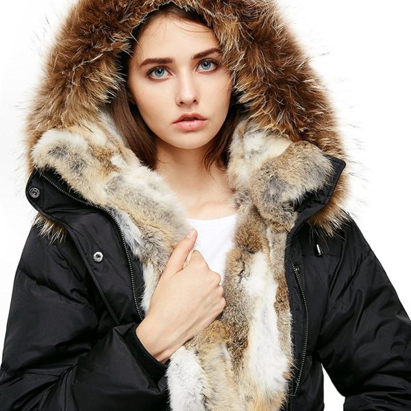 Escalier Women`s Down Coat With Real Raccoon Fur Hooded Parka Jacket ...