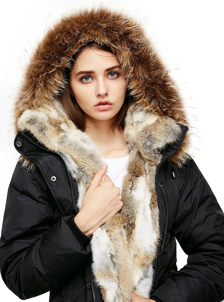 Escalier Women`s Down Coat With Real Raccoon Fur Hooded Parka Jacket ...