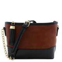 Chain Strap Shoulder Bag with Patent Leather Trim Contrast ...