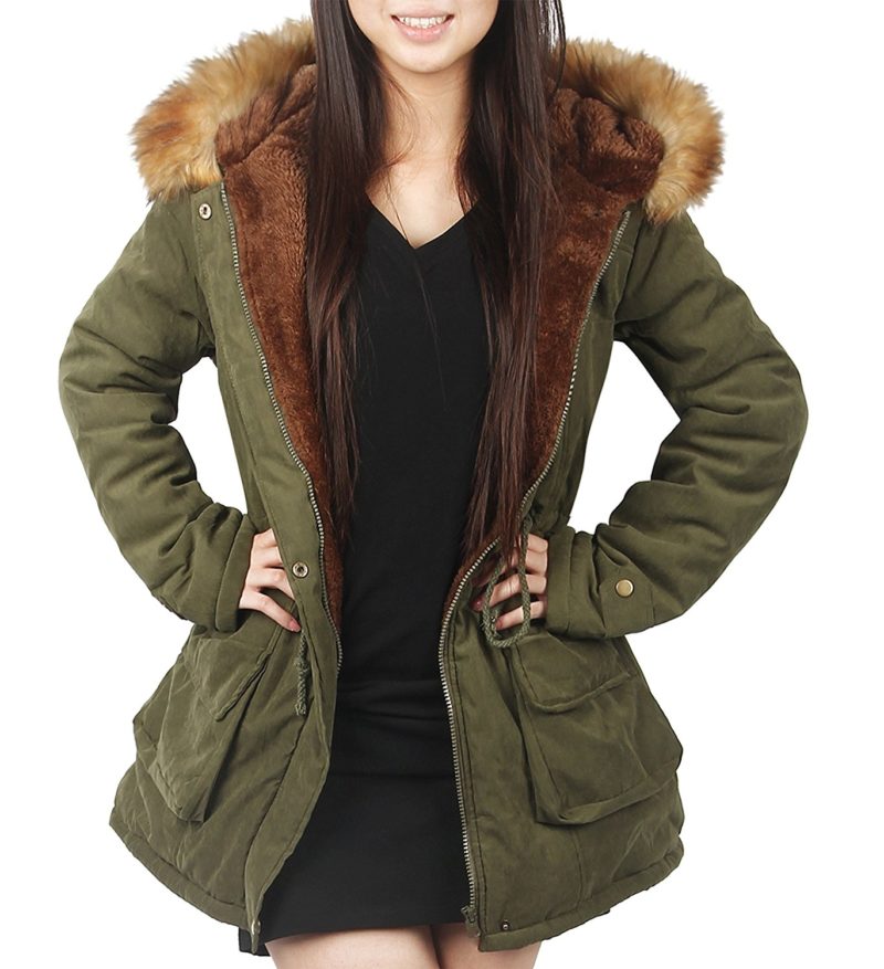 4How Womens Parka Jacket Hooded Winter Coats Faux Fur Coat ...