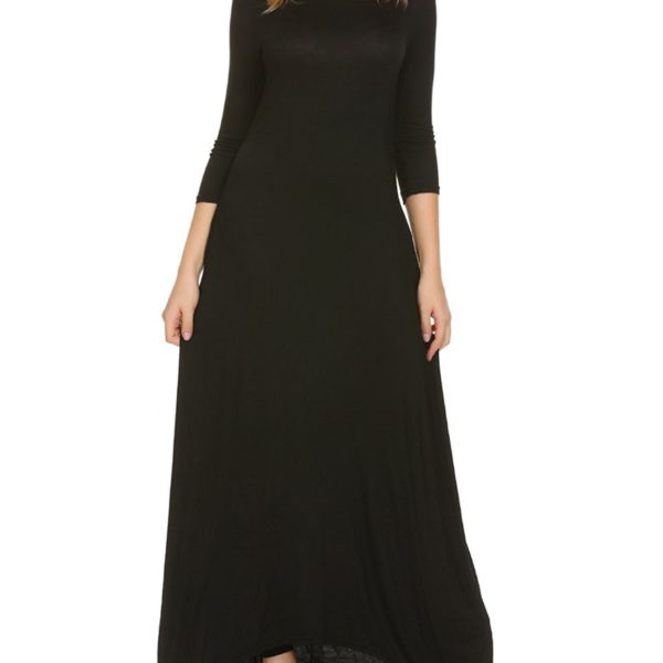 Naggoo Women's Casual Loose Plain 3 4 Sleeve Long Maxi Dresses With ...