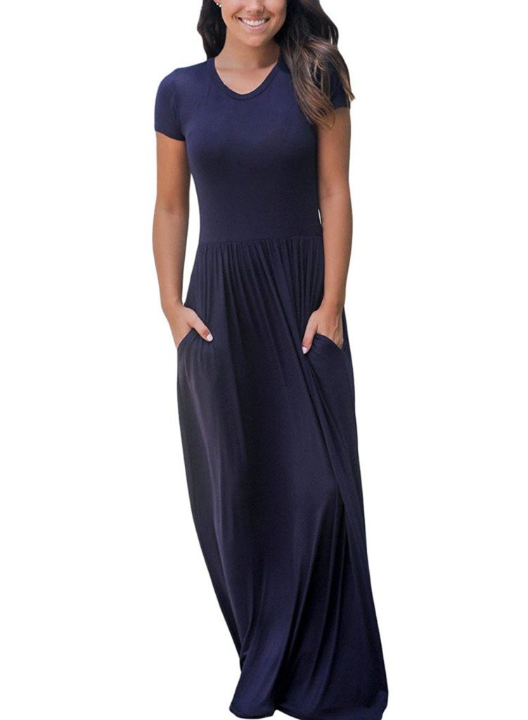 Dearlovers Women Short Sleeve Loose Plain Long Maxi Casual Dress With ...