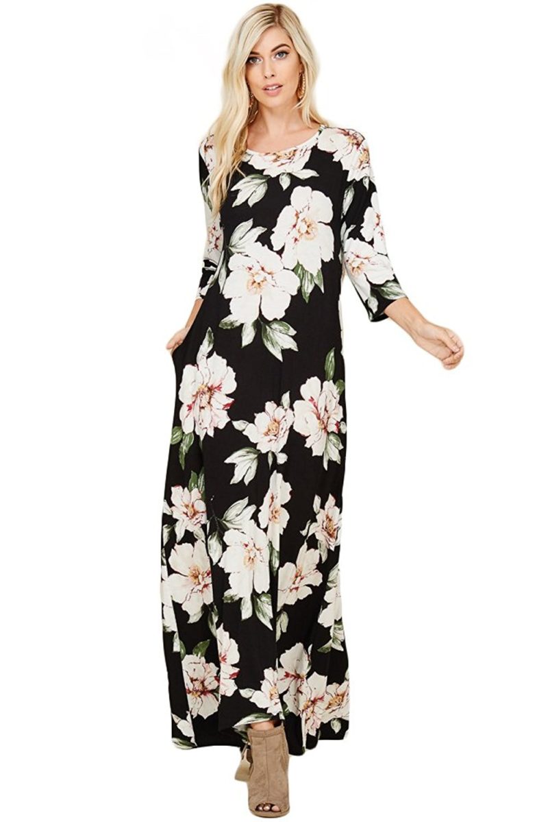 Annabelle Women’s 3/4 Sleeve Casual Loose Fit Maxi Dresses With Side ...
