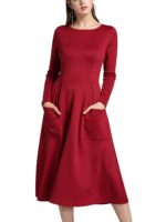 Women’s Long Sleeve Elegant Flared A Line Dress with Pockets ...