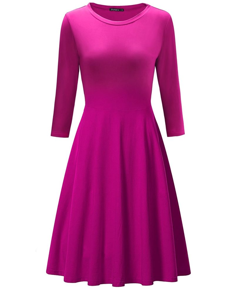 OUGES Women's 3/4 Sleeve Casual Cotton Flare Dress - Shop2online best ...