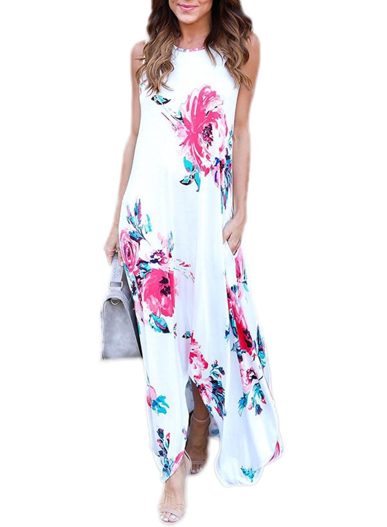 Dokotoo Womens Summer Casual Floral Print Boho Beach Dress Maxi Long ...