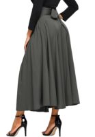 Asvivid Women’s High Waist Pleated A Line Long Skirt Front Slit Belted ...
