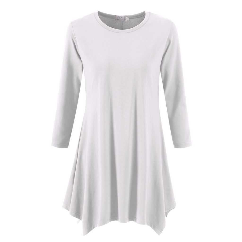 Topdress Women’s Swing Tunic Tops 3/4 Sleeve Loose T-Shirt Dress ...