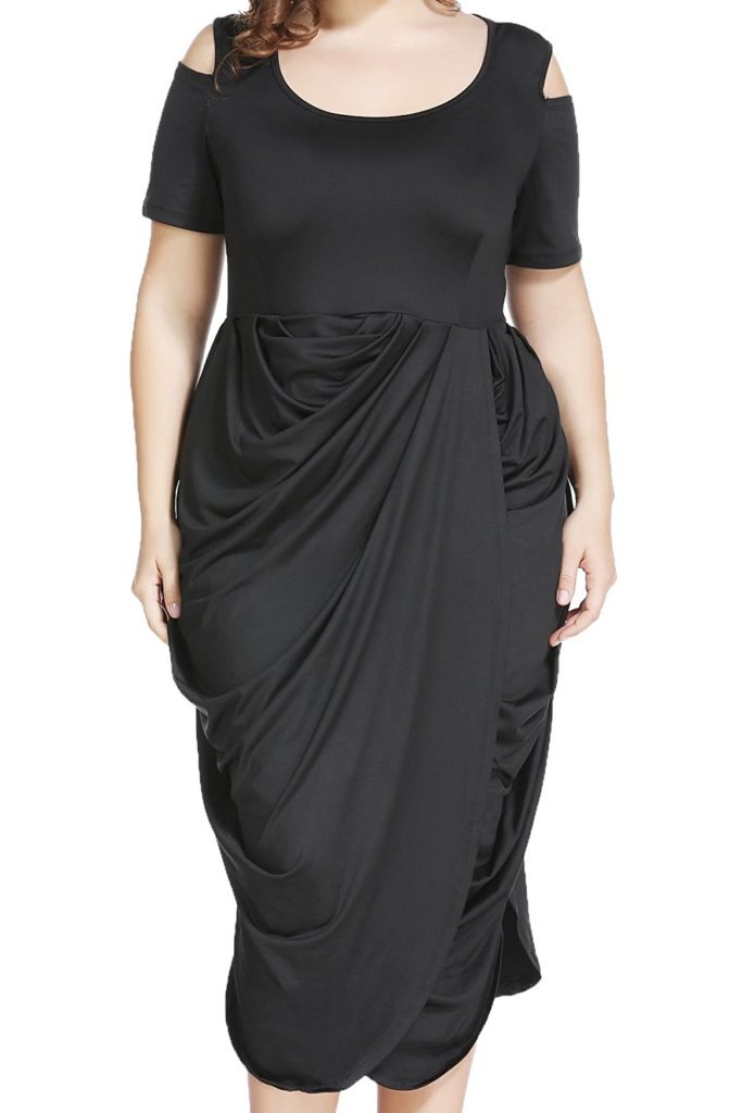 Plus Size Half Sleeve Asymmetrical Draped Ruched Midi Dress for ...
 Midi Evening Dress