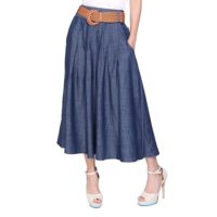 Kaachli Women's Cotton Midi Calf Pleated Fall Thin Blue Denim Skirt ...