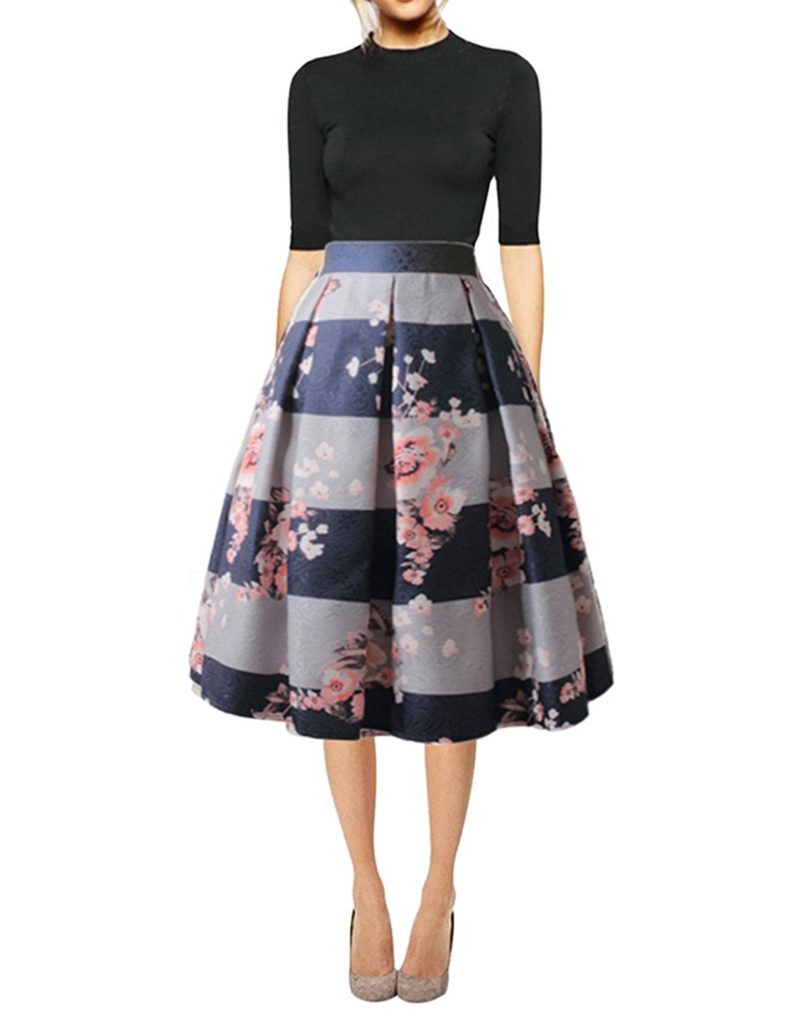 Hanlolo Women’s Floral Midi Skirts High Waisted A-Line Cocktail Party ...