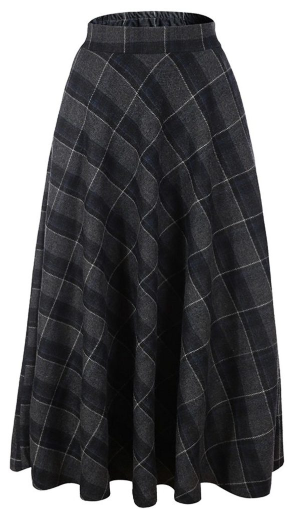 Vocni Women Flared Plaid A-Line Winter Wool Blend Midi Long Skirt ...