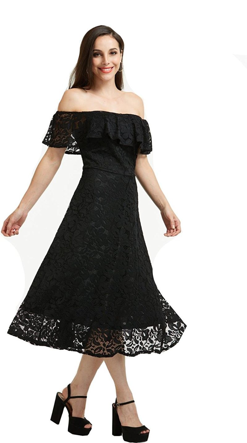 MAGICMK Women's Vintage Floral Lace Off Shoulder Swing Cocktail Party Dress  for Wedding - Shop2online best woman's fashion products designed to provide