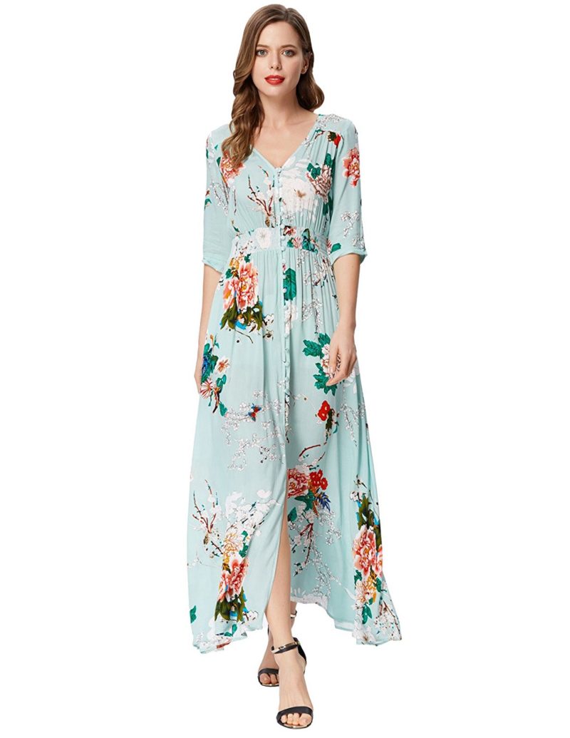 Kate Kasin Women's Summer Floral Button Up Split Flowy Party Maxi Dress ...