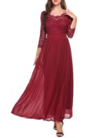 Justrix Womens Floral Lace 2/3 Sleeves Long Formal Evening Maxi Dress ...