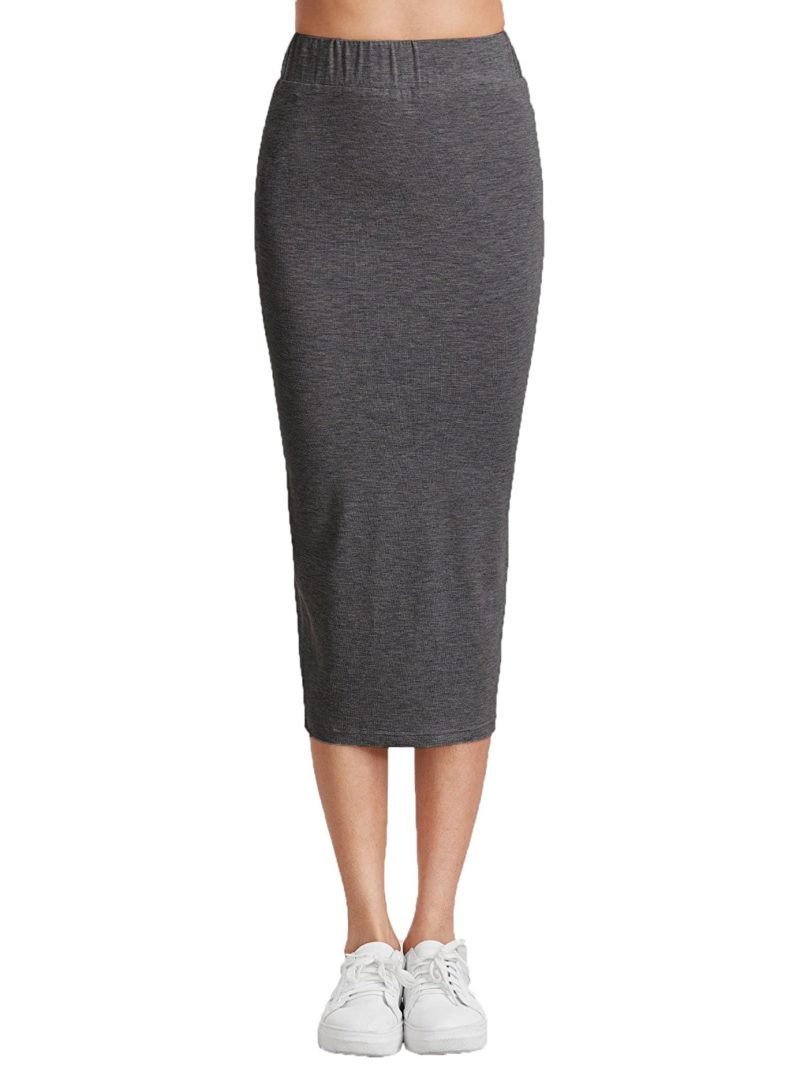 MakeMeChic Women's Solid Basic Below Knee Stretchy Pencil Skirt ...