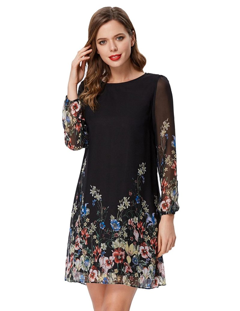 Kate Kasin Women’s Floral Print Chiffon Casual A-Line Tunic Dresses ...