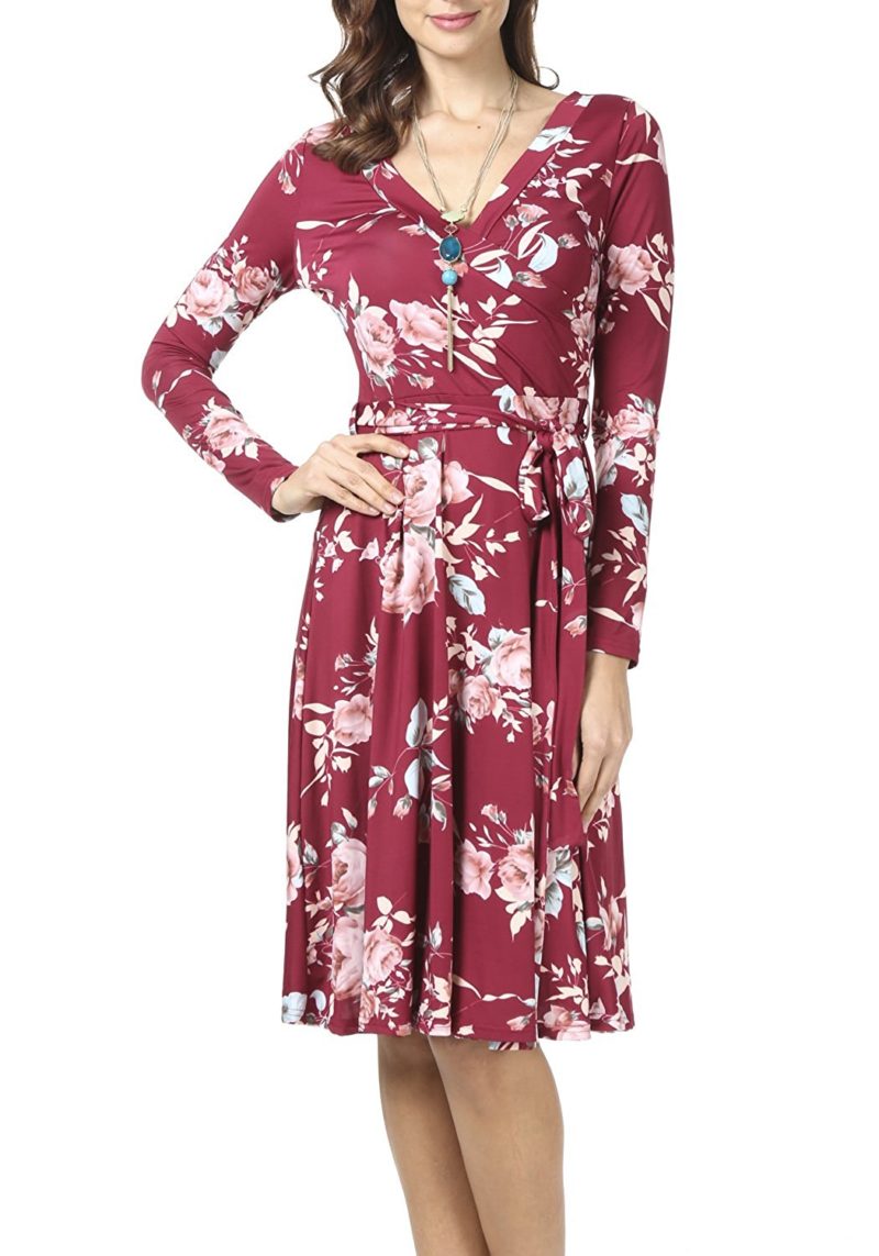 Simier Fariry Women’s Long Sleeve Printed Floral Slim Swing Wrap Dress ...