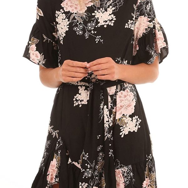 Dokotoo Womens Boho Floral Pattern Ruffle Hem Chiffon Dress (S-XXL ...