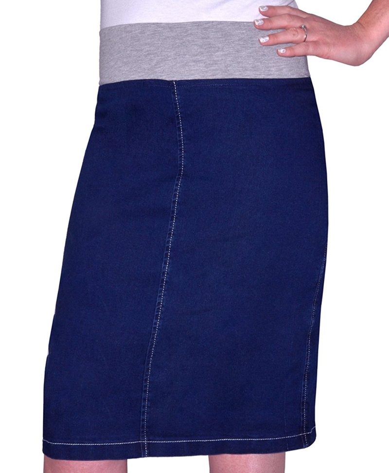 Kosher Casual Women's Modest Straight Midi Length Denim Skirt Stretch ...