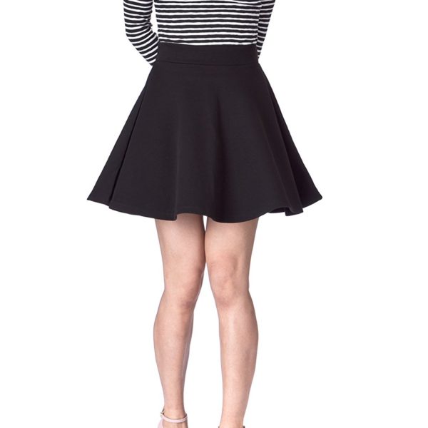 Basic Solid Stretchy Cotton High Waist A-Line Flared Skater Mini Skirt ...
