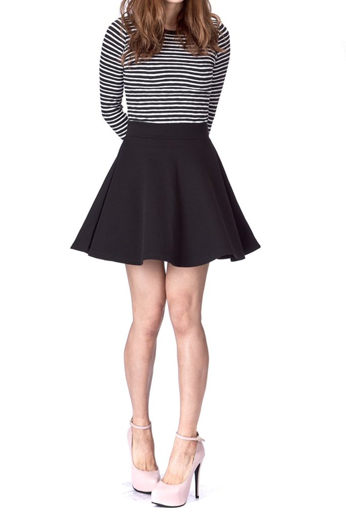 Basic Solid Stretchy Cotton High Waist A-Line Flared Skater Mini Skirt ...