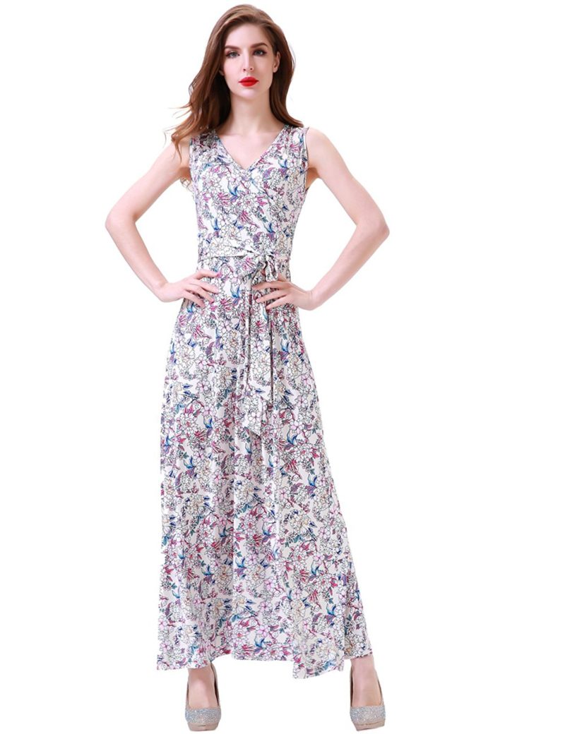 Aphratti Women's Bohemian Sleeveless V Neck Faux Wrap Long Maxi Dress ...