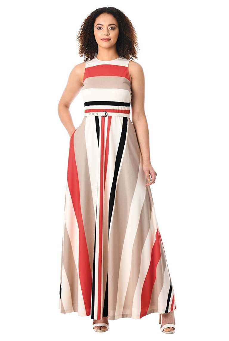 eShakti Women’s Stripe Jersey Knit Belted Maxi Dress – Shop2online best ...
