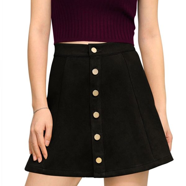 Allegra K Women's Bonded Suede Button Closure Front A-Line Mini Skirt ...