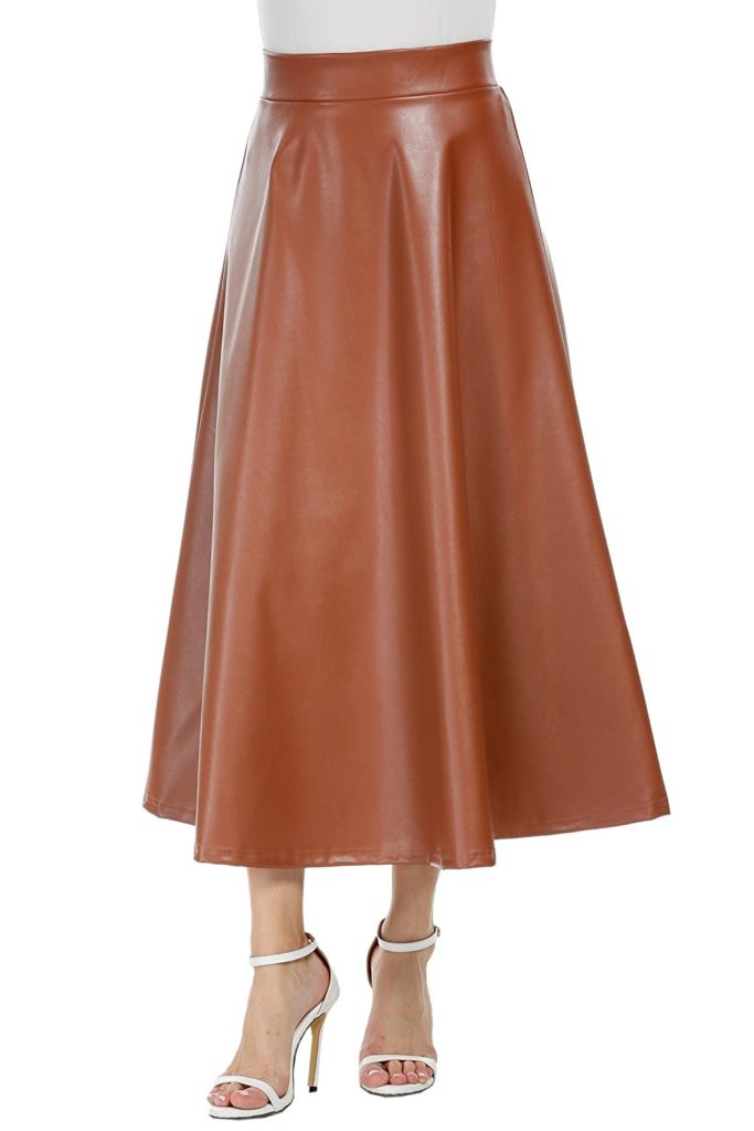 etuoji Women High Waisted Skirts Full Long Pleated A Line Faux Leather