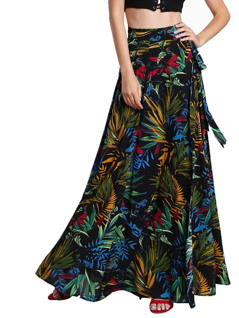 Milumia Women’s Bohemian Floral Print Wrap Skirt Long Maxi Skirt ...